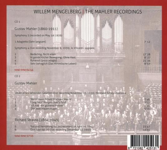 Adagietto From Symphony No. 5, Symphony No. 4 / Tod Und Verklarung, Don Juan - CD Audio di Gustav Mahler,Richard Strauss,Royal Concertgebouw Orchestra,Willem Mengelberg - 2