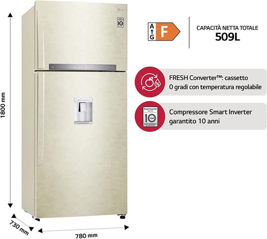 Frigorifero LG GTF744SEHV con Congelatore Libera Installazione 509 L Classe  F Sabbia - Lg - Casa e Cucina | IBS