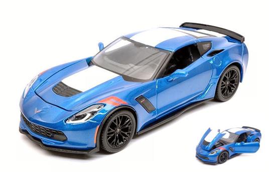 Chevrolet Corvette Gran Sport 2017 Blue W/ White Stripes 1:24 Model Mi31516Bl