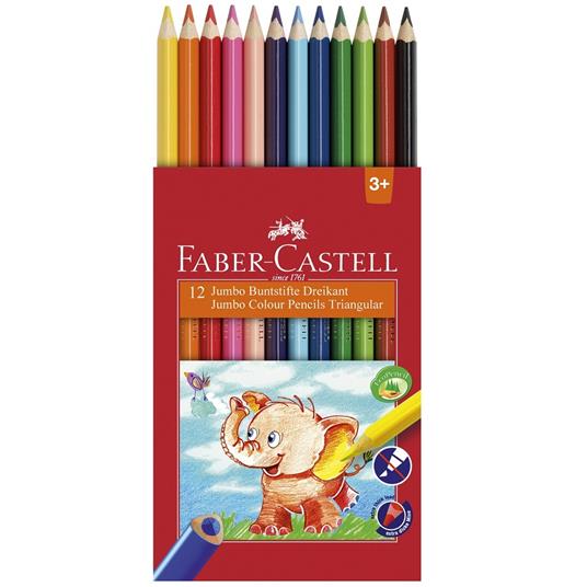 Matite triangolari Faber-Castell Jumbo Eco. Astuccio cartone 12 colori +  temperino - Faber-Castell - Cartoleria e scuola | IBS