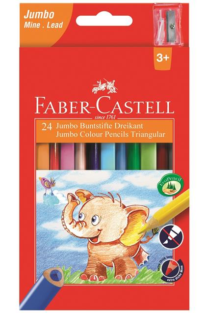 Matite triangolari Faber-Castell Jumbo Eco. Astuccio cartone 24 colori +  temperino - Faber-Castell - Cartoleria e scuola | IBS