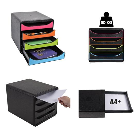 Exacompta Set da Scrivania con 4 Cassetti Big-Box Black Office Nero - 4