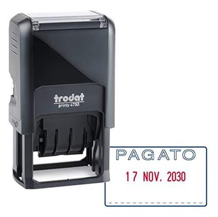 Trodat Printy 4750/L2 Datario con Testo Commerciale PAGATO, Autoinchiostrante - Blu/Rosso