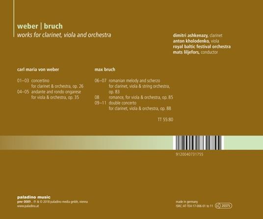 Musica per clarinetto, viola e orchestra - CD Audio di Carl Maria Von Weber,Max Bruch - 2