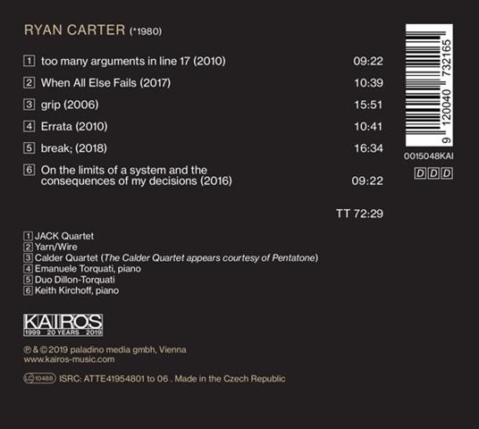Musica da camera - CD Audio di Ryan Carter - 2