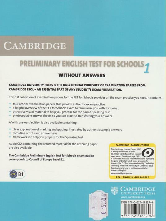 Cambridge Preliminary English Test for Schools 1 Student's Book without Answers: Official Examination Papers from University of Cambridge ESOL Examinations - Cambridge ESOL - 2