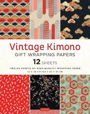 Vintage Kimono Gift Wrapping Papers - 12 sheets: 6 illustrations from 1900's Vintage Japanese Kimono Fabrics- 18 x 24 inch (45 x 61 cm) Wrapping Paper Sheets - cover