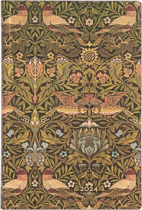 Agenda Paperblanks 2024, 12 mesi Flexis, Mini, Orizzontale, William Morris, Morris Uccelli - 9,5 x 14 cm - 2