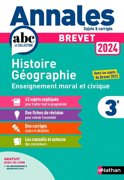 Annales Brevet Histoire Géographie Enseignement Moral et Civique 2024 - Corrigé