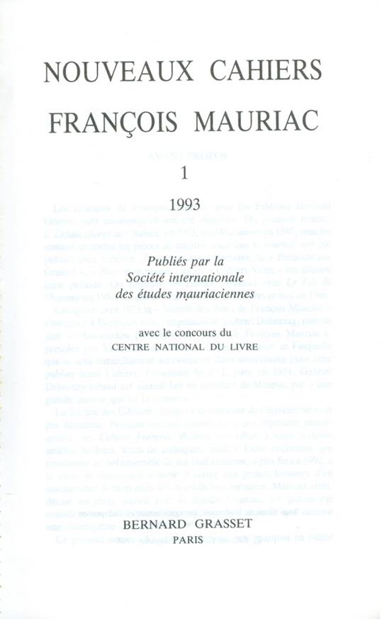 Nouveaux cahiers François Mauriac n°01