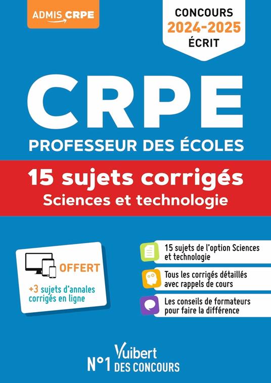 Sciences et technologie - CRPE 2024-2025 - 15 sujets corrigés - Annales 2023 incluses