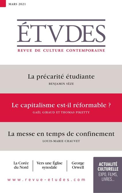 Revue Etudes : Le capitalisme est-il réformable? - Gaël Giraud et Thomas Piketty