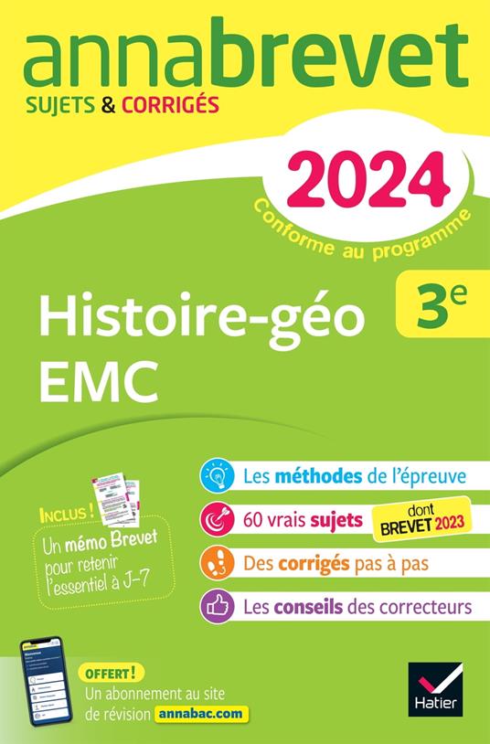 Annales du brevet Annabrevet 2024 Histoire-géographie EMC 3e