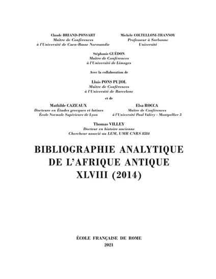 Bibliographie analytique de l'Afrique antique XLVIII (2014)