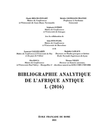 Bibliographie analytique de l'Afrique antique L (2016)