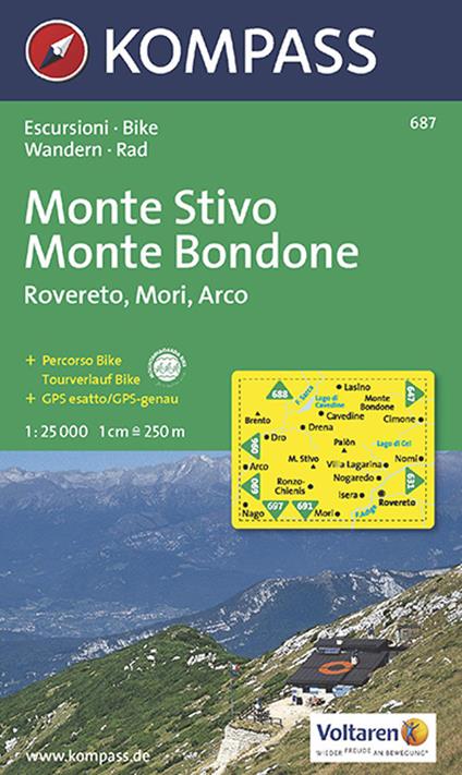 Carta escursionistica n. 687. Trentino, Veneto. Monte Stivo, Monte Bo ndone, Rovereto, Mori, Arco 1:25.000. Adatto a GPS. Digital map. DVD-ROM - copertina