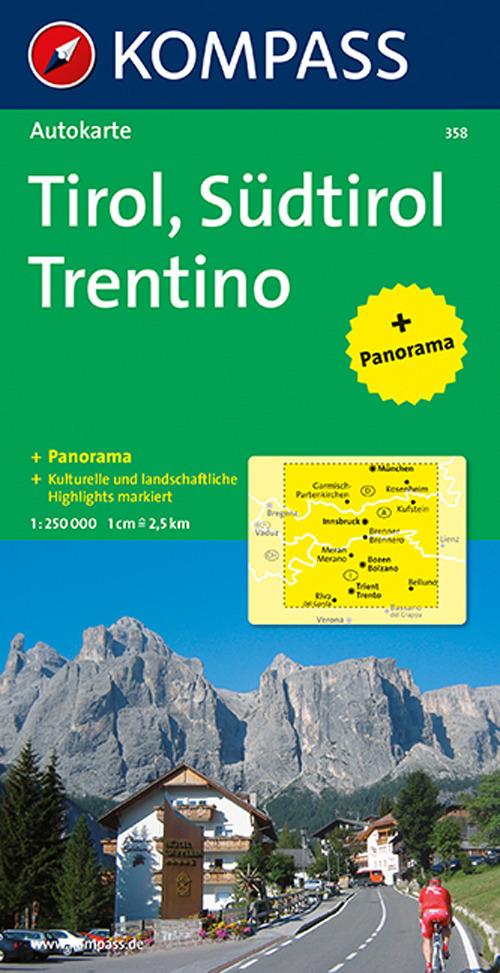 Carta stradale e panoramica n. 358. Tirolo, Alto Adige, Trentino-Tirol,  Südtirol, Trentino 1:50.000. Ediz. bilingue - Libro - Kompass - | IBS