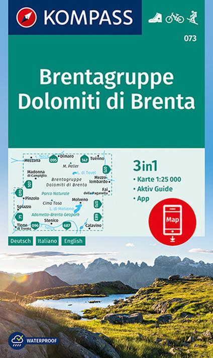 Carta escursionistica n. 073. Dolomiti di Brenta 1:25.000. Ediz. italiana, tedesca e inglese - copertina