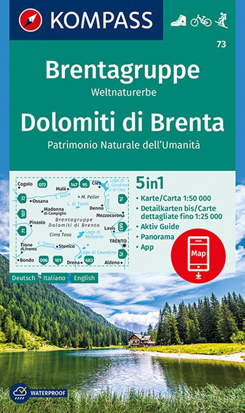 Carta escursionistica n. 73. Dolomiti di Brenta, Patrimonio Naturale dell'Umanità 1:50.000. Ediz. italiana, tedesca e inglese - copertina