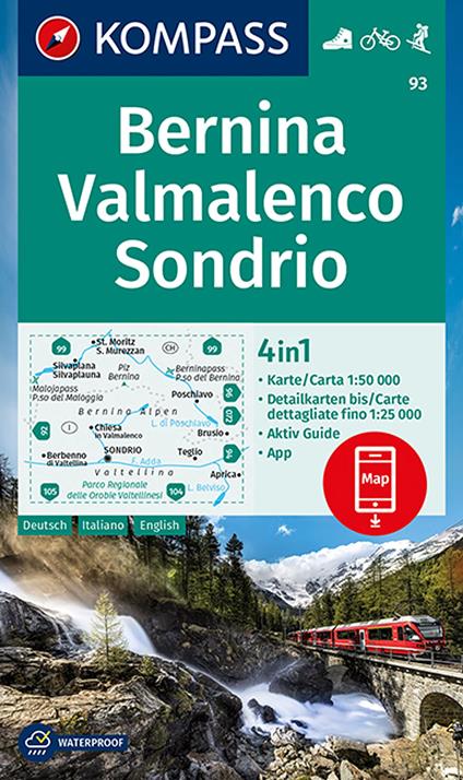 Carta escursionistica n. 93 Bernina, Valmalenco, Sondrio 1:50.000: 4in1 - copertina