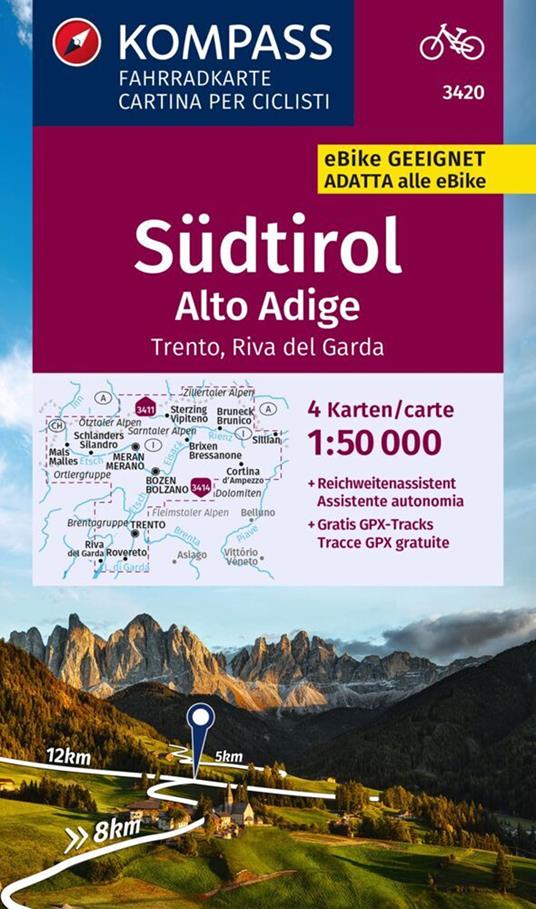 Carta ciclistica n. 3420. Alto Adige, Trento, Riva. Ediz. multilingue - copertina