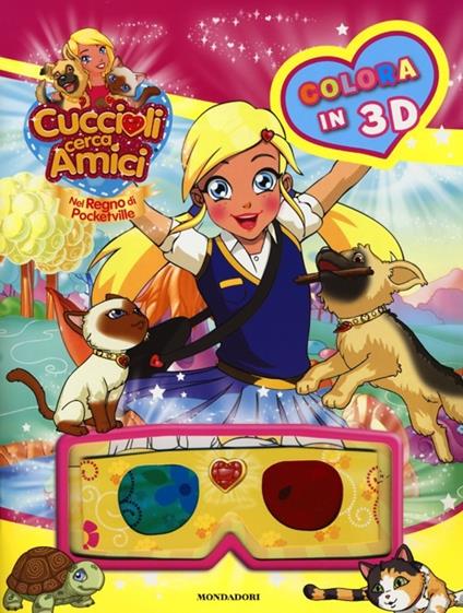 Cuccioli cerca amici. Nel regno di Pocketville. Colora in 3D - Nicoletta Bortolotti - copertina