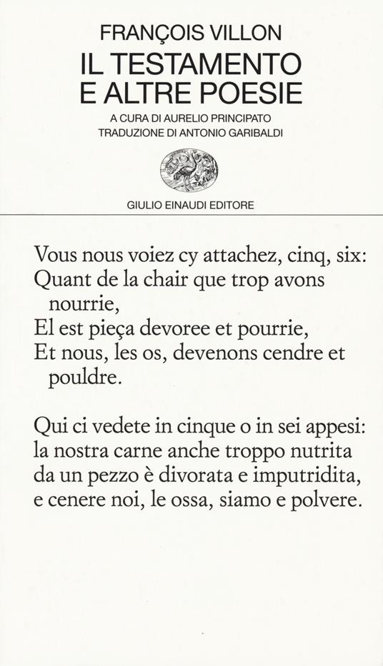 Il testamento e altre poesie - François Villon - Libro - Einaudi -  Collezione di poesia