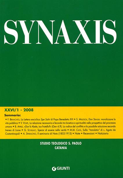 Quaderni di Synaxis. Vol. 26/1 - copertina