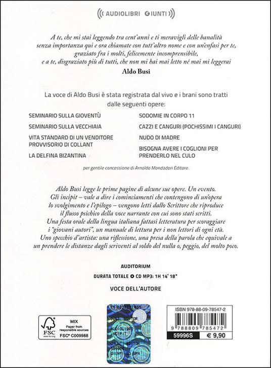 Incipit. Audiolibro. CD Audio formato MP3 - Aldo Busi - 2