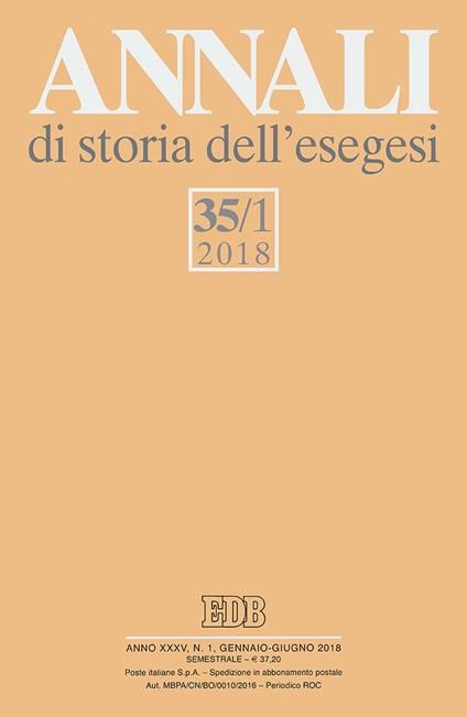 Annali di storia dell'esegesi (2018). Vol. 35\1 - copertina