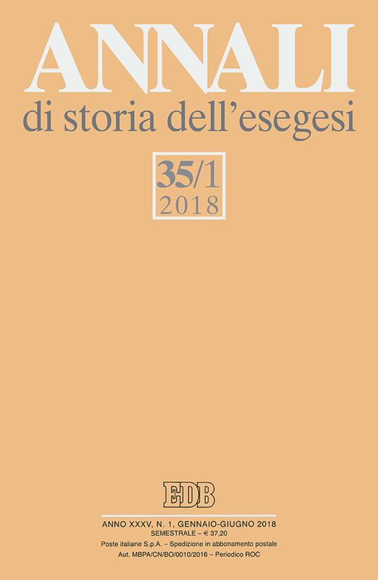 Annali di storia dell'esegesi (2018). Vol. 35\1 - copertina