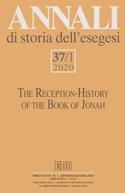 Annali di storia dell'esegesi (2020). Vol. 37/1: The Reception-History of the Book of Jonah - copertina