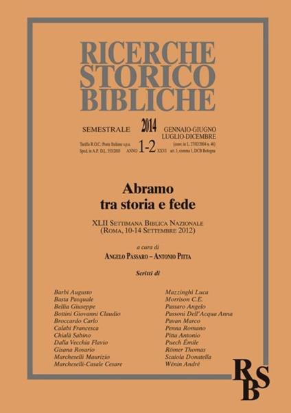 Ricerche storico-bibliche (2014) vol. 1-2: Abramo tra storia e fede. XLII Settimana Biblica Nazionale (Roma, 10-14 Settembre 2012) - copertina