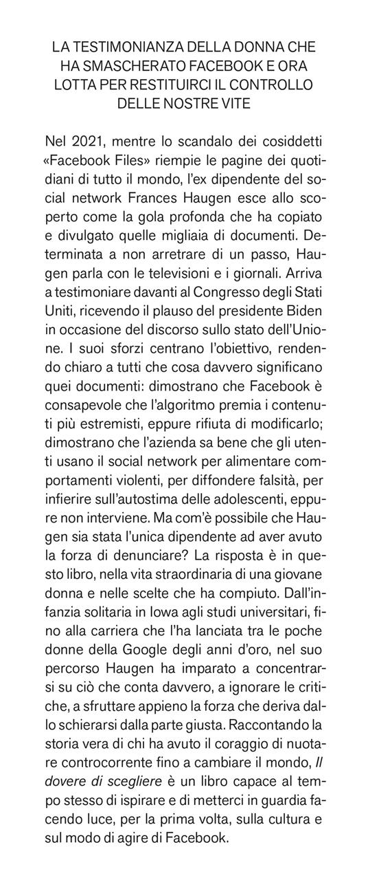 Il dovere di scegliere. La mia battaglia per la verità contro Facebook - Frances Haugen - 2