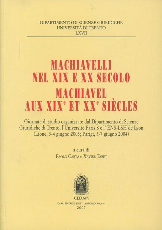 Machiavelli nel XIX e XX secolo-Machiavel aux XIX/ème et XX/ème siècles - copertina