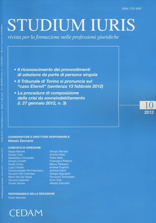 Studium iuris. Rivista per la formazione nelle professioni giuridiche (2012). Vol. 10 - copertina