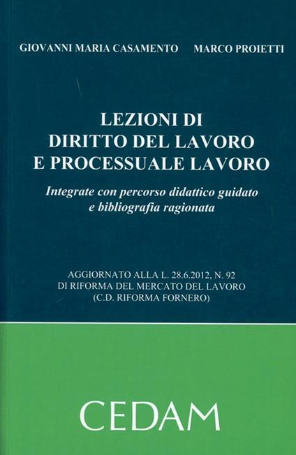 Lezioni di diritto del lavoro e processuale del lavoro - Giovani M. Casamento,Marco Proietti - copertina