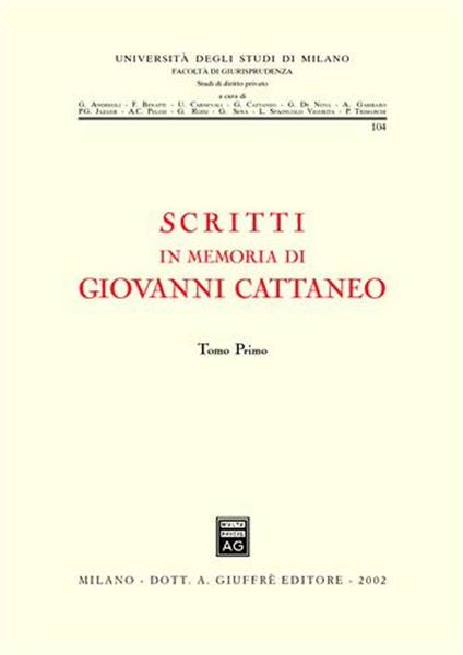 Scritti in memoria di Giovanni Cattaneo - copertina