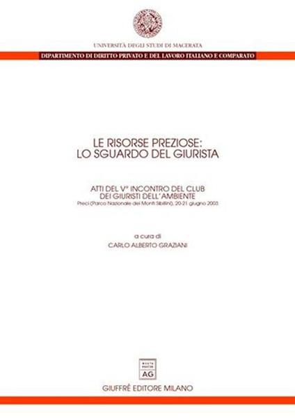 Le risorse preziose: lo sguardo del giurista. Atti del 5° Incontro del Club dei giuristi dell'ambiente (Preci, 20-21 giugno 2003) - copertina