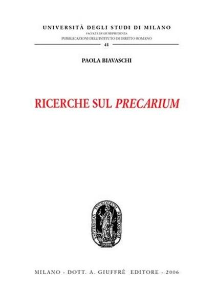 Ricerche sul precarium - Paola Biavaschi - copertina