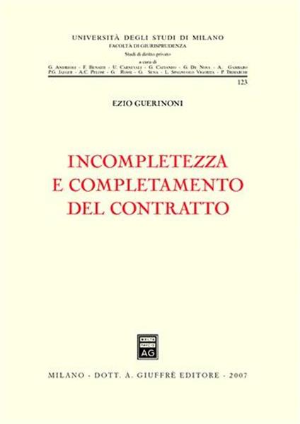 Incompletezza e completamento del contratto - Ezio Guerinoni - copertina