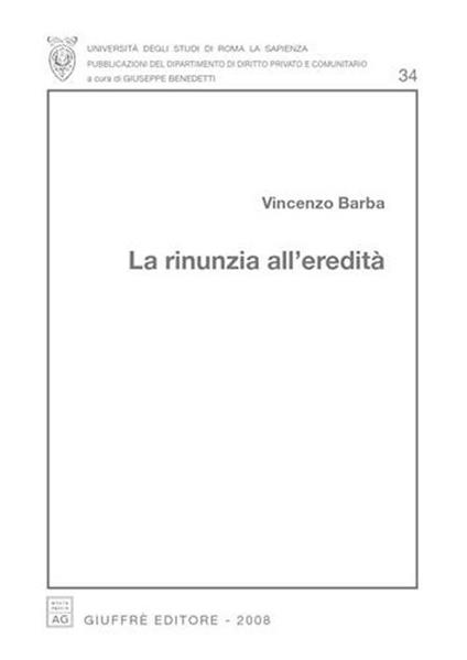 La rinunzia all'eredità - Vincenzo Barba - copertina