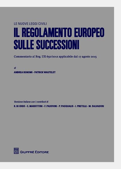 Il regolamento europeo sulle successioni - copertina