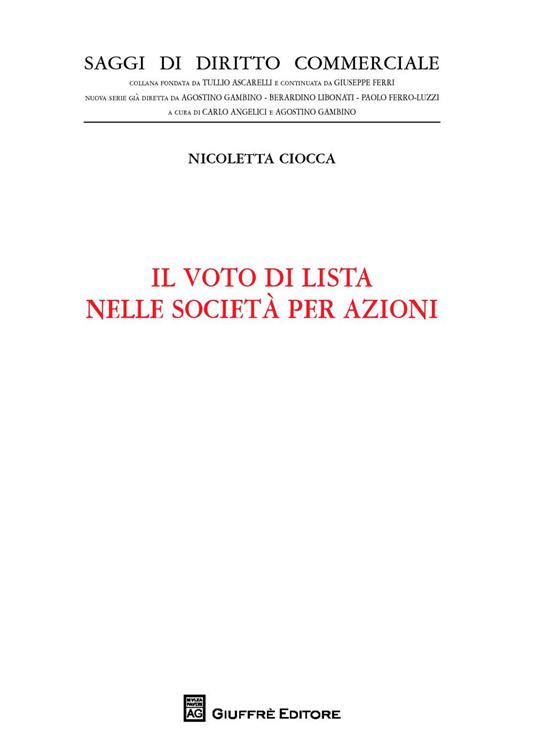 Il voto di lista nelle società per azioni - Nicoletta Ciocca - copertina