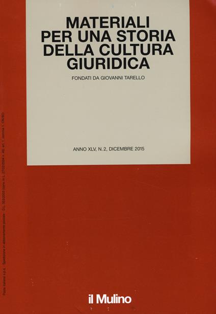 Materiali per una storia della cultura giuridica (2015). Vol. 2 - copertina