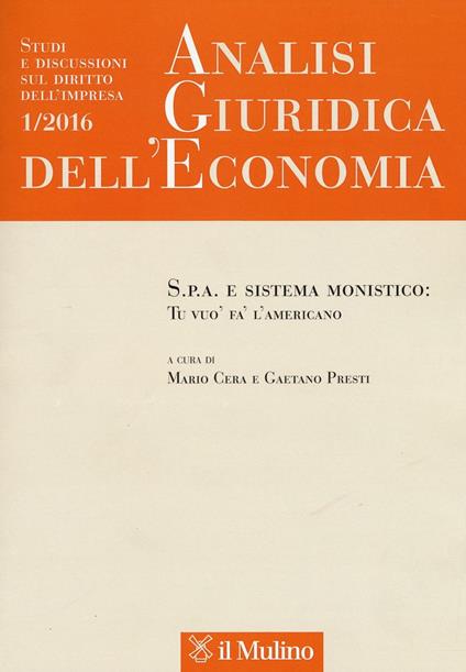 Analisi giuridica dell'economia (2016). Vol. 1 - copertina