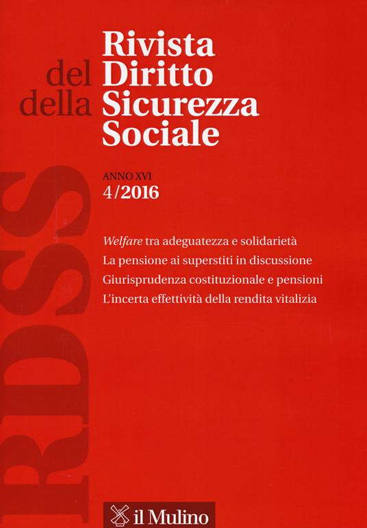 Rivista del diritto della sicurezza sociale (2016). Vol. 4 - copertina