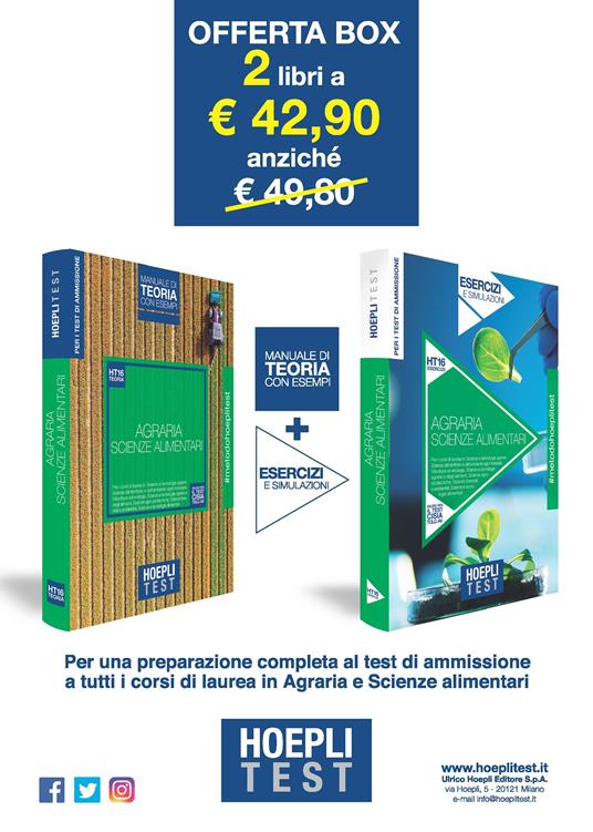 Hoepli Test. Agraria. Scienze dell'alimentazione. Box: manuale di teoria con esempi- Esercizi e simulazioni. Per i test di ammissione - copertina