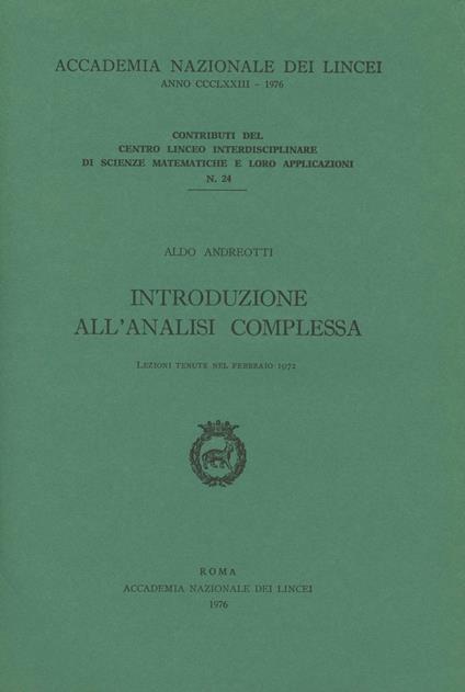 Introduzione all'analisi complessa - Aldo Andreotti - copertina