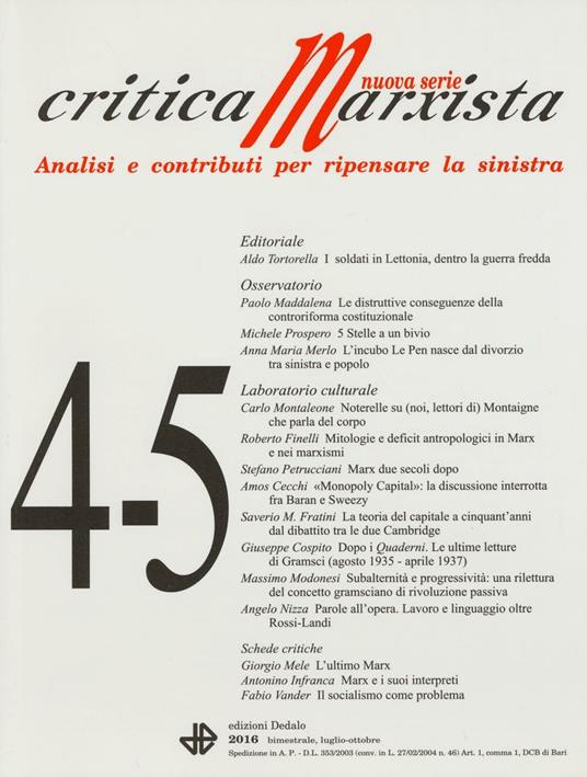 Critica marxista (2016). Vol. 4-5 - copertina